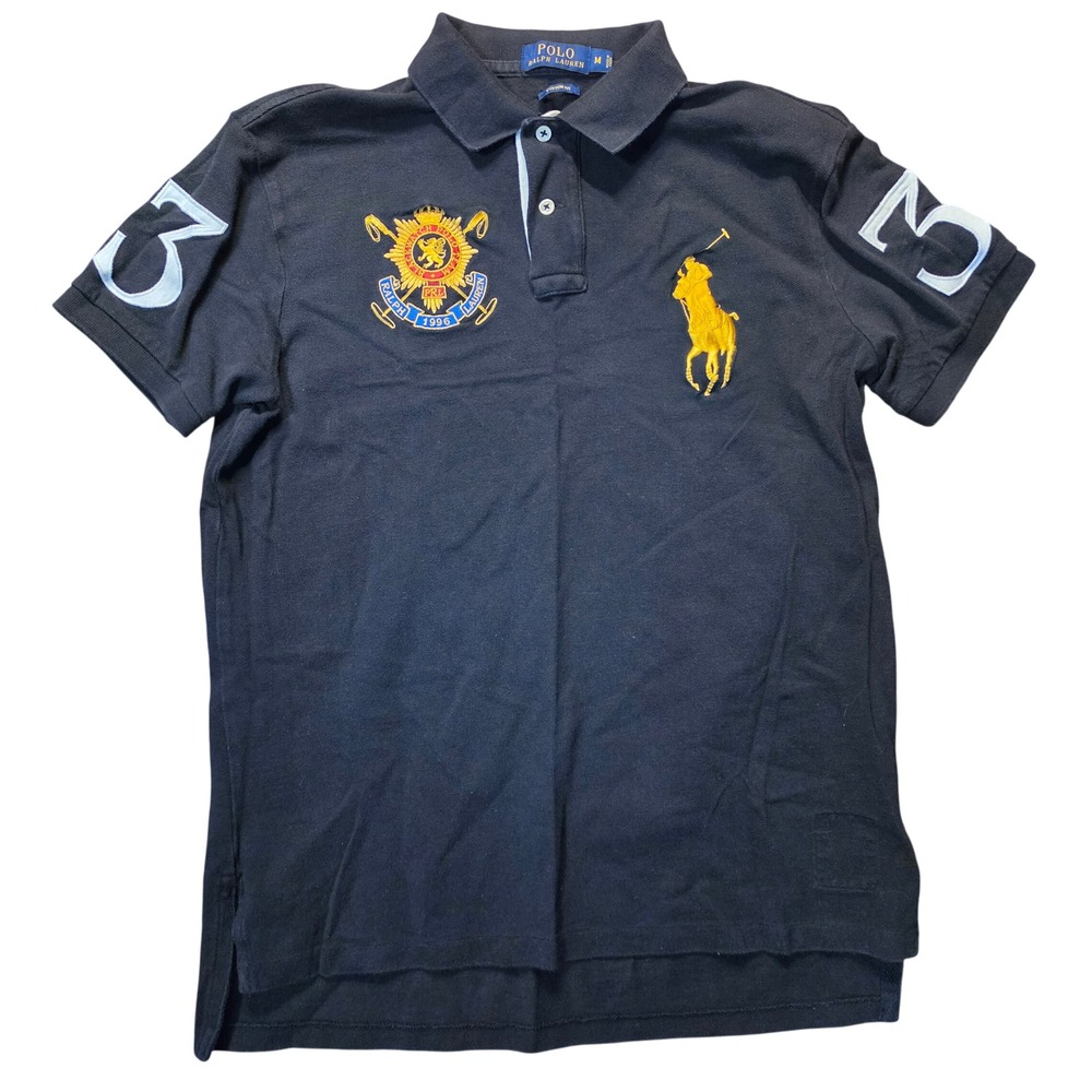 VTG Polo Ralph Lauren Mens Blackwatch Big Pony Crest Polo Shirt Black Med #3